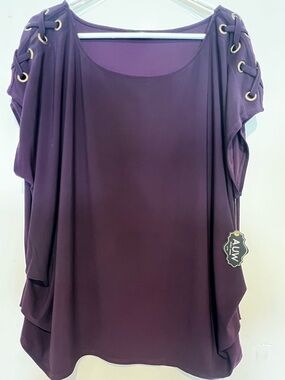 AUW Purple Lace-Up Shoulder Draped Women's Tunic